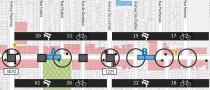 Cette carte regroupe des données qualitatives et quantitatives sur un lieu précis : une artère commerciale de quartier, Plan Quartier vert, actif et en santé du Plateau-Est, CEUM 2011.